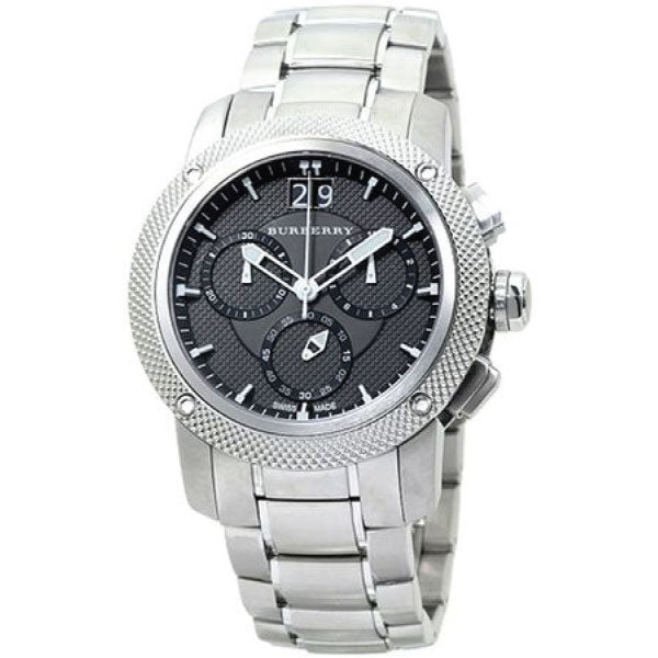 Burberry Utilitarian Silver Stainless Steel Black Dial Chronograph Quartz Watch for Gents